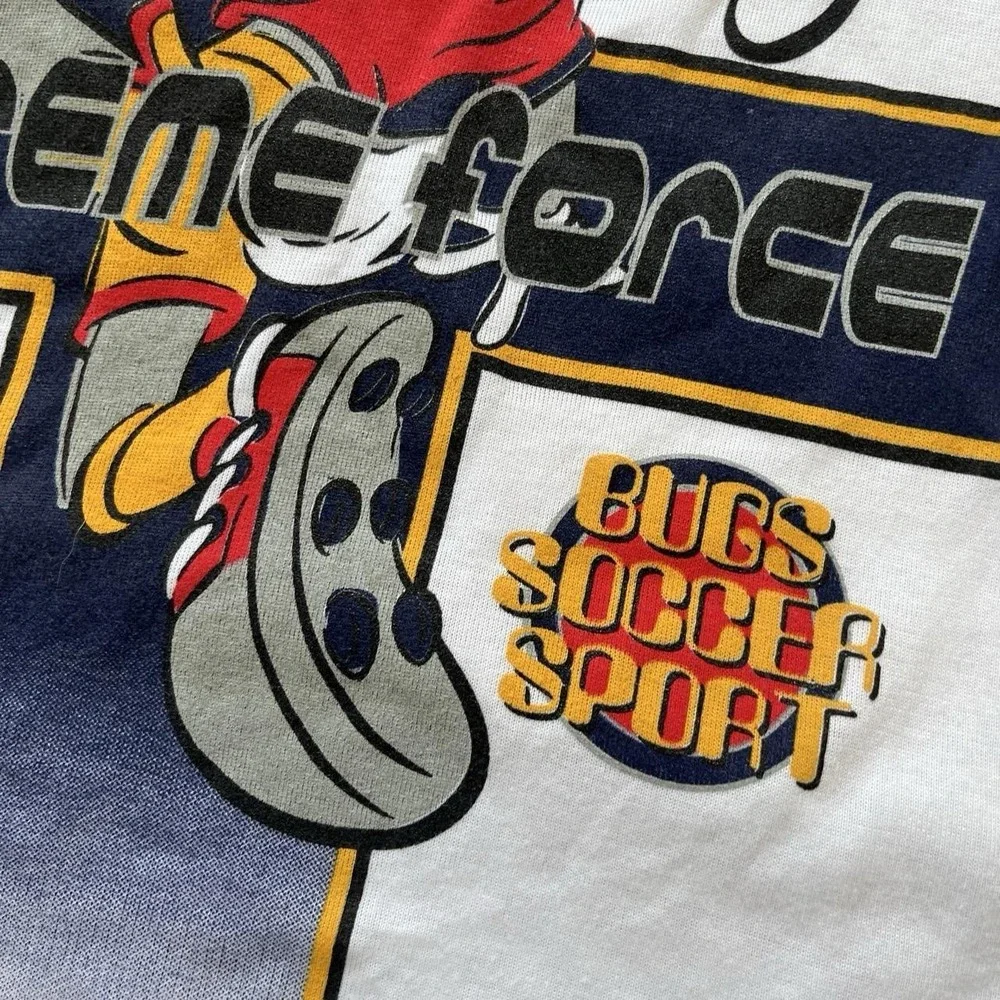 VTG Looney Tunes Shirt Kids Medium Youth 90s Bugs Bunny Soccer ⚽️ World Cup AOP